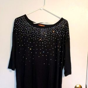 New Balldini women's L jewel embellished front black 3/4 sleeve shirt